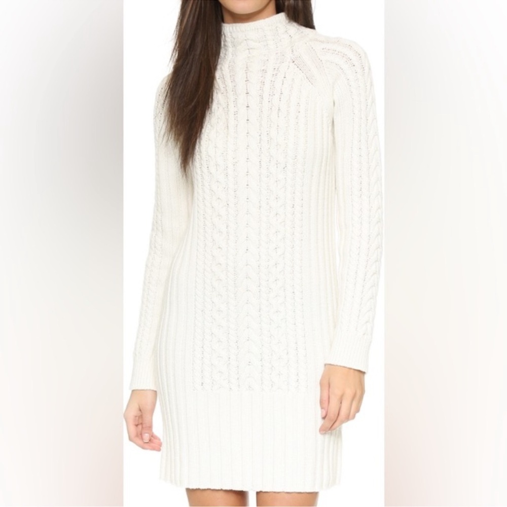 Club Monaco Simonya Cable-Knit Dress 100% Wool Size Small Neutral